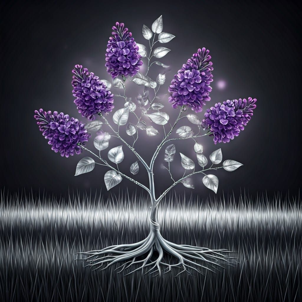 Surreal Silver Lilacs in a Dreamlike Landscape