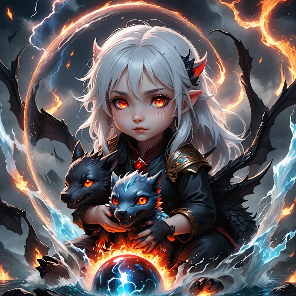 Vampire Child Holding Dragonwolf Orb