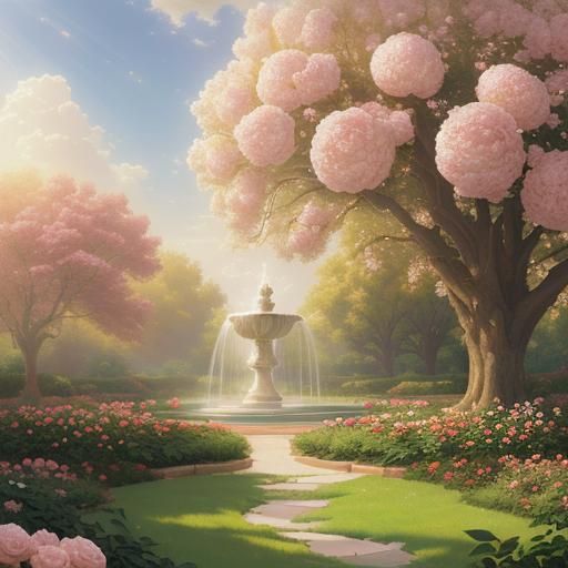 Ethereal Golden Garden with Peonies and Palace