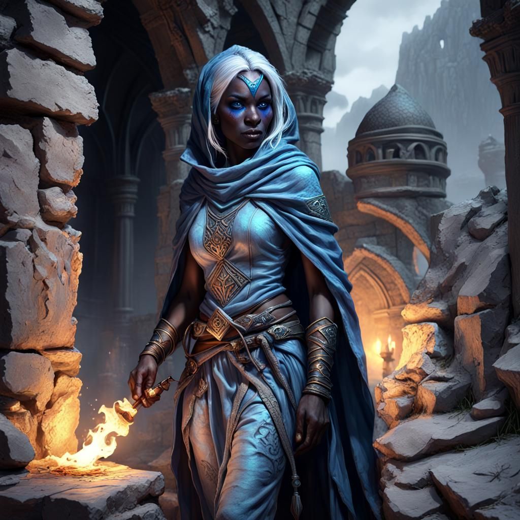 Dark Elf Archaeologist in Ancient Ruins