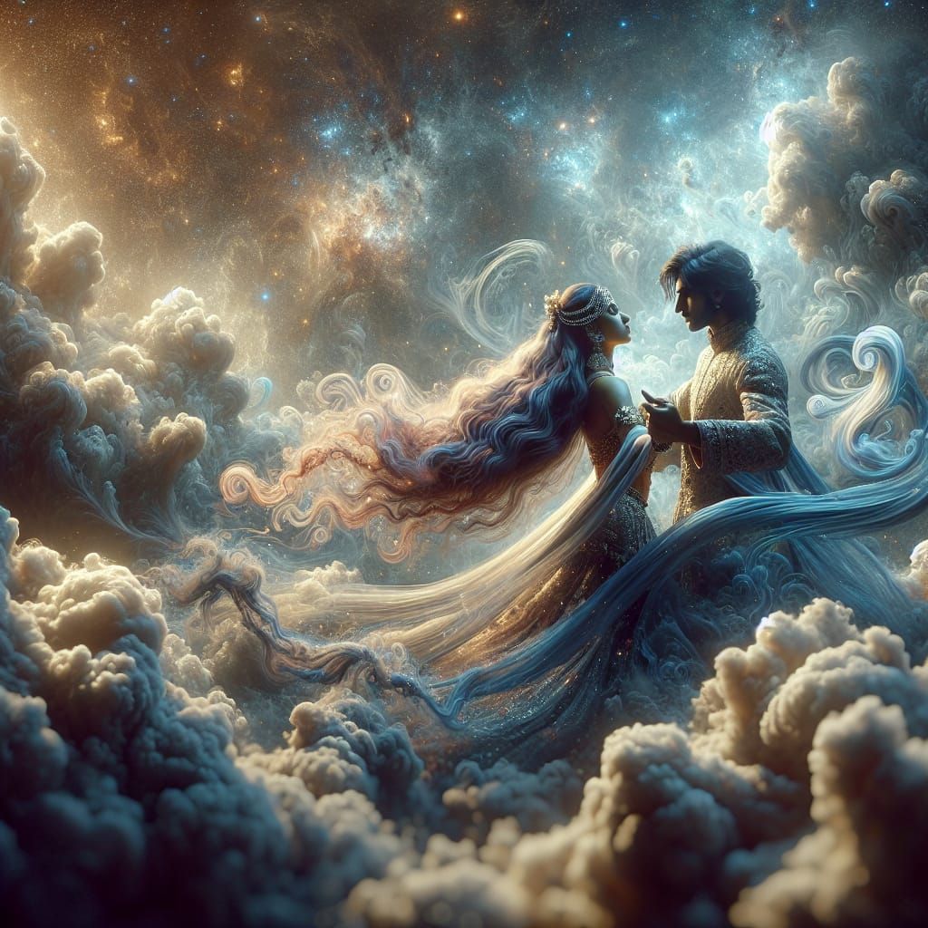 Ethereal Smoke Dance: Hindu Bride and Groom in Cosmos