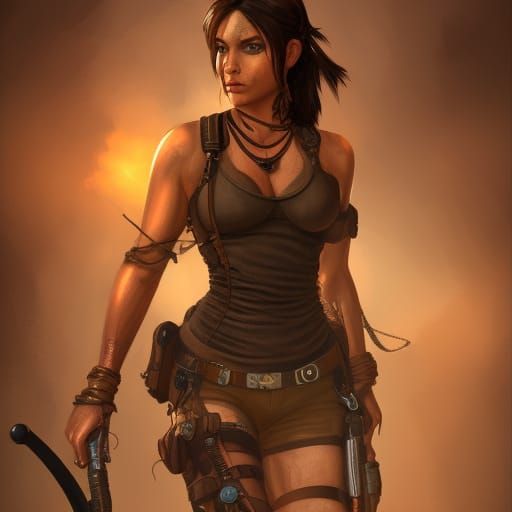 Steampunk Lara Croft: Detailed Matte Painting