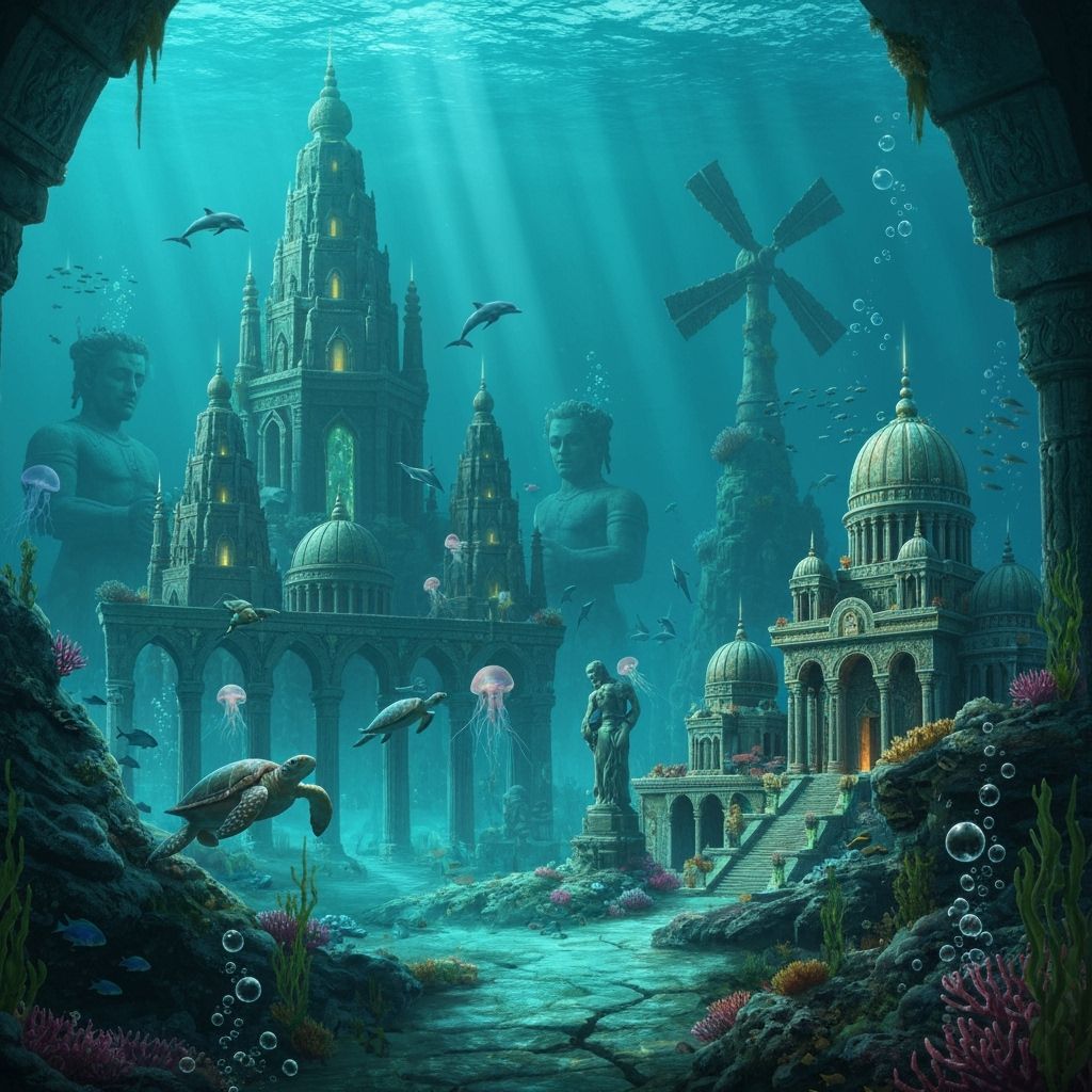 An ancient underwater city sprawls across the ocean floor, d...