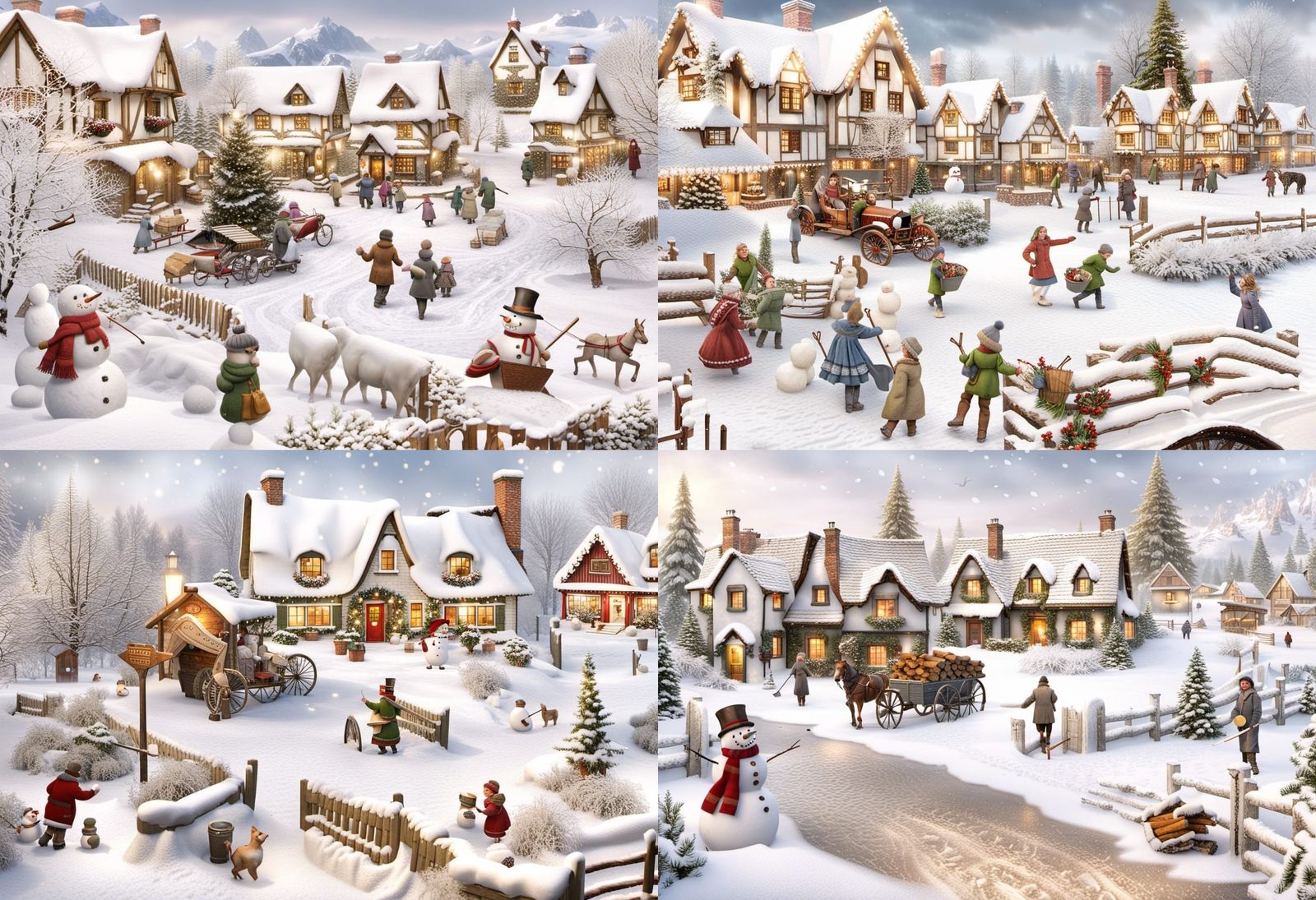 Winter Village Scene with Snowfall