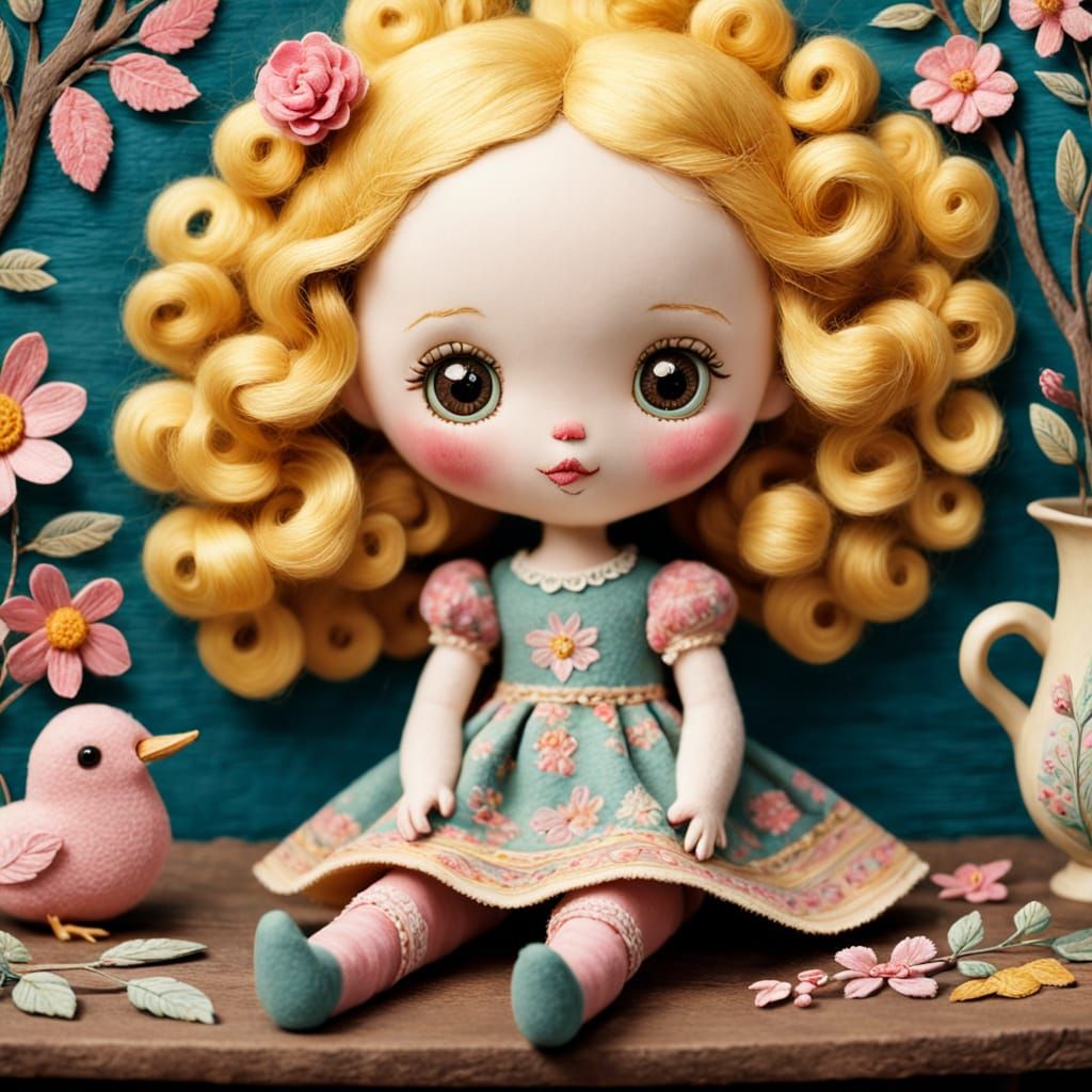 Whimsical Felt Doll in Warm Golden Light