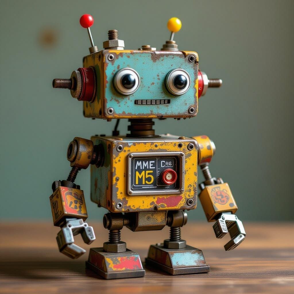 Hyperrealistic Robot Sculpture Assembled from Found Objects