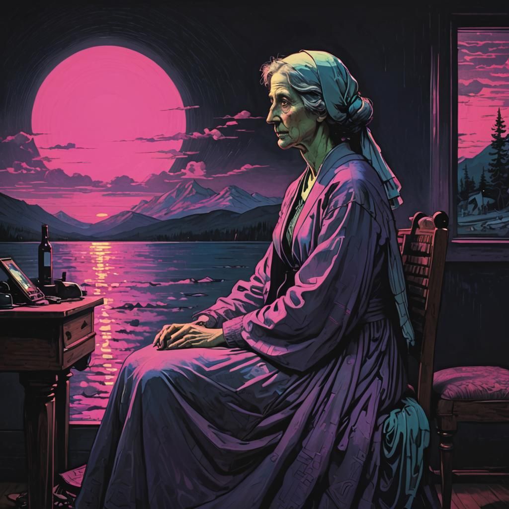 Synthwave Neon Retro: Whistler's Mother Reimagined