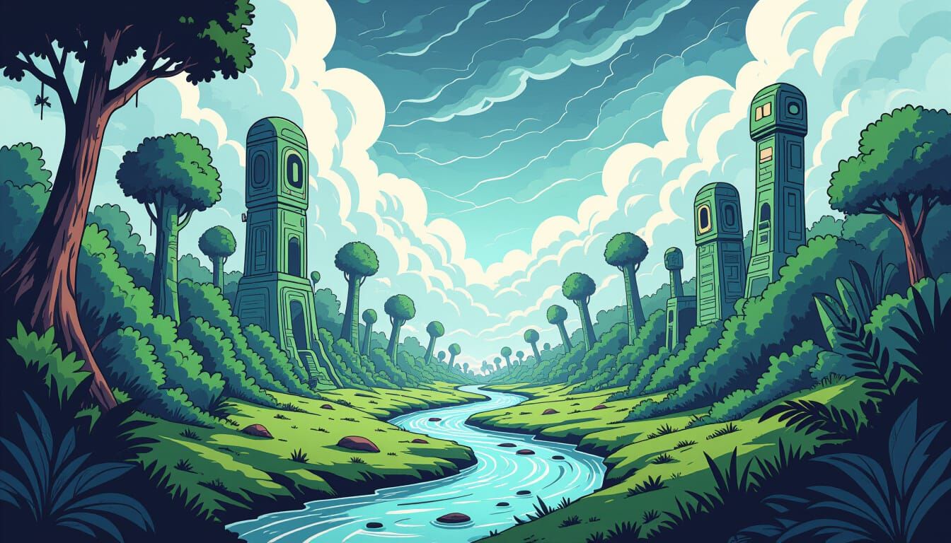 Dreamlike Alien Jungle: Sketchnote Illustration