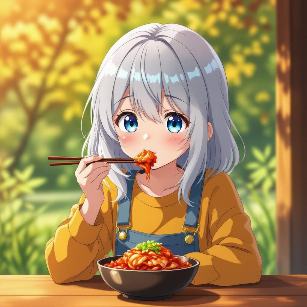 Anime Child Enjoys Kimchi in Ghibli Style