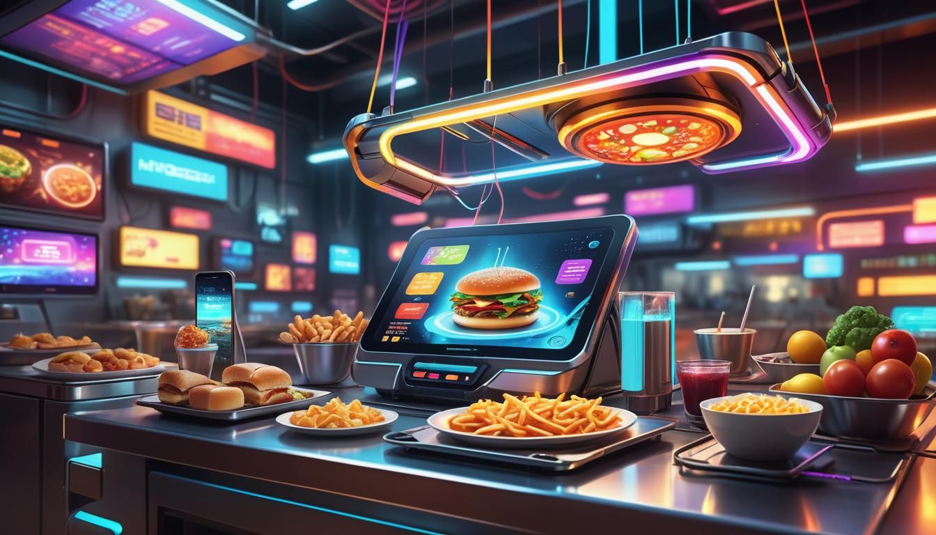 Futuristic Device Downloads Food: Hyperrealistic Concept Art