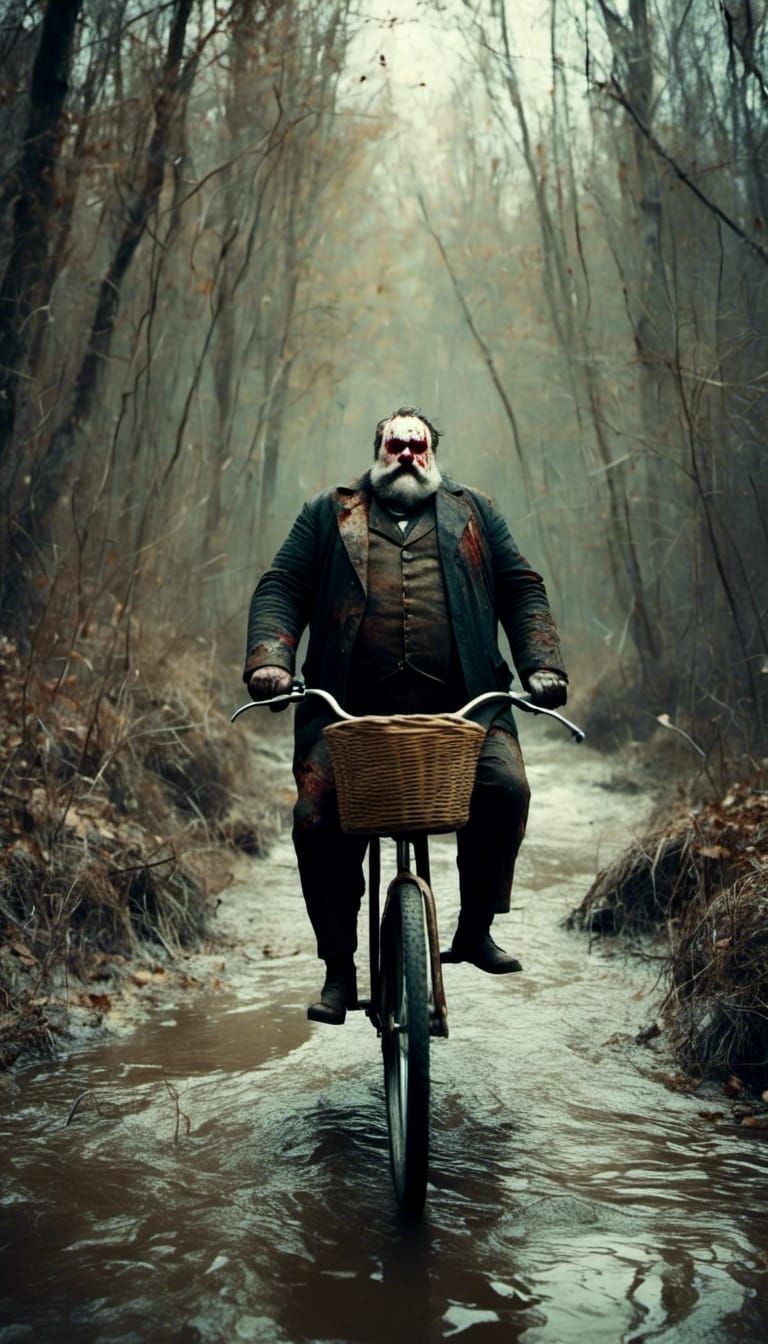 Macabre Image of Overweight Man Riding Bicycle