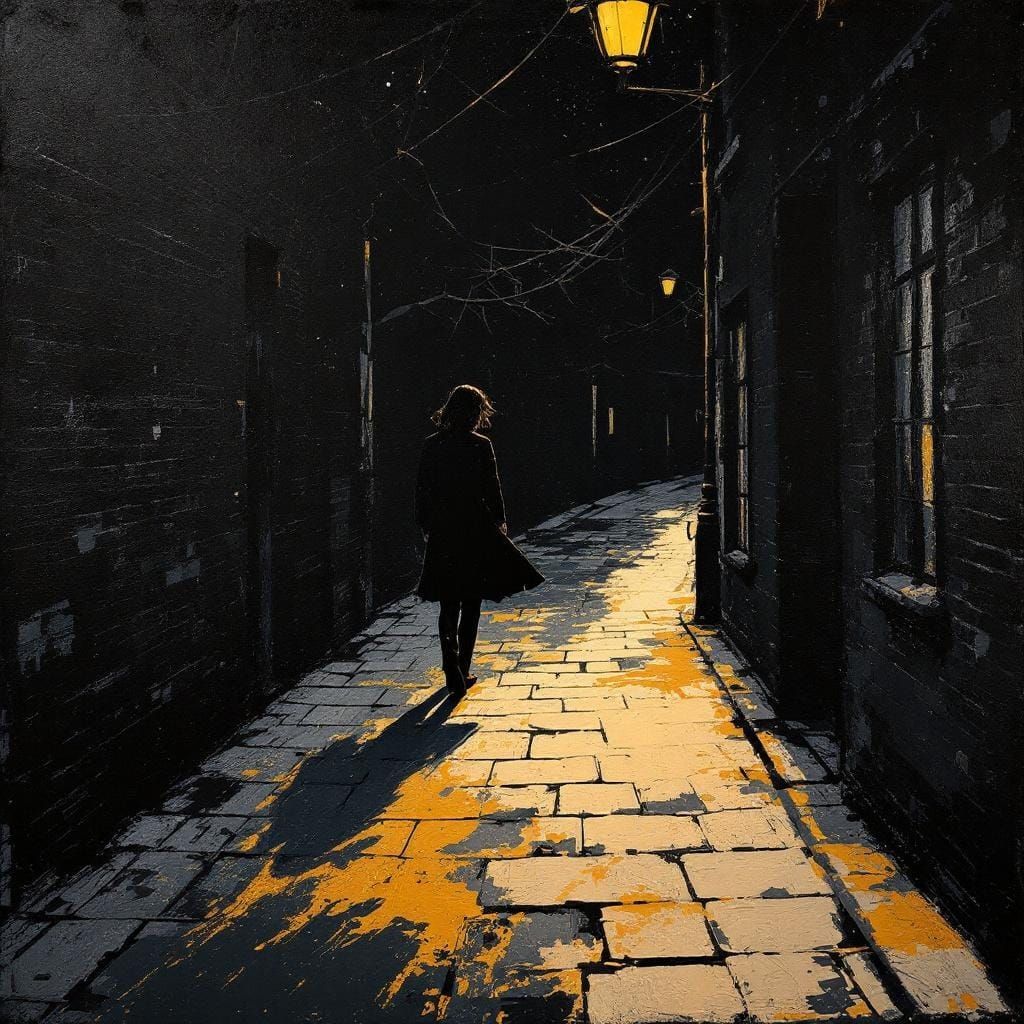 Eerie Streets in Film Noir Style Impasto Painting
