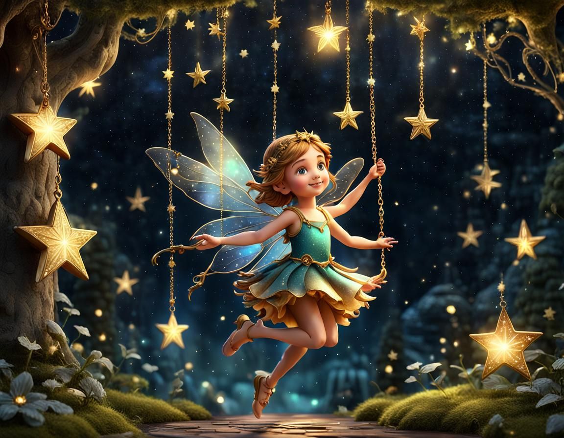 Enchanting Fairy Under Sparkling Starry Night