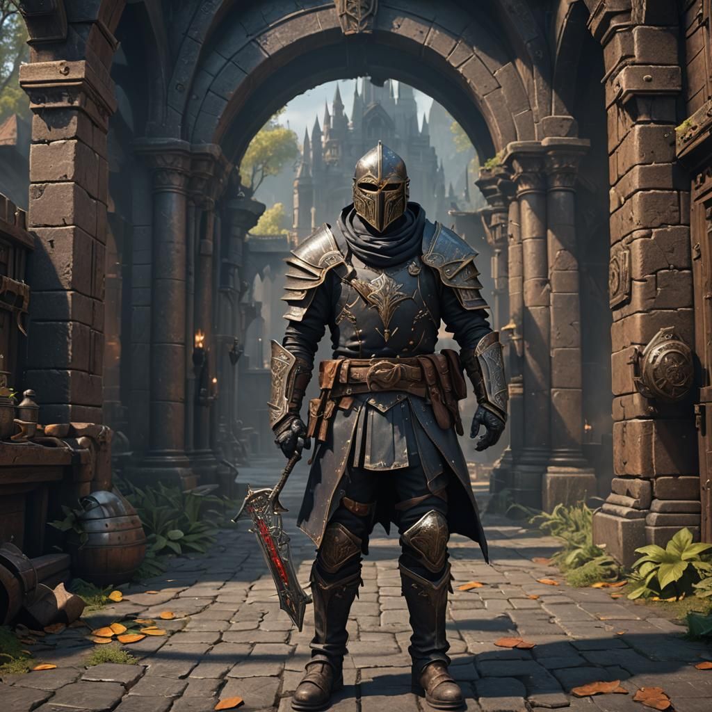 Dark Fantasy Bandit Captain with Magic Weapon