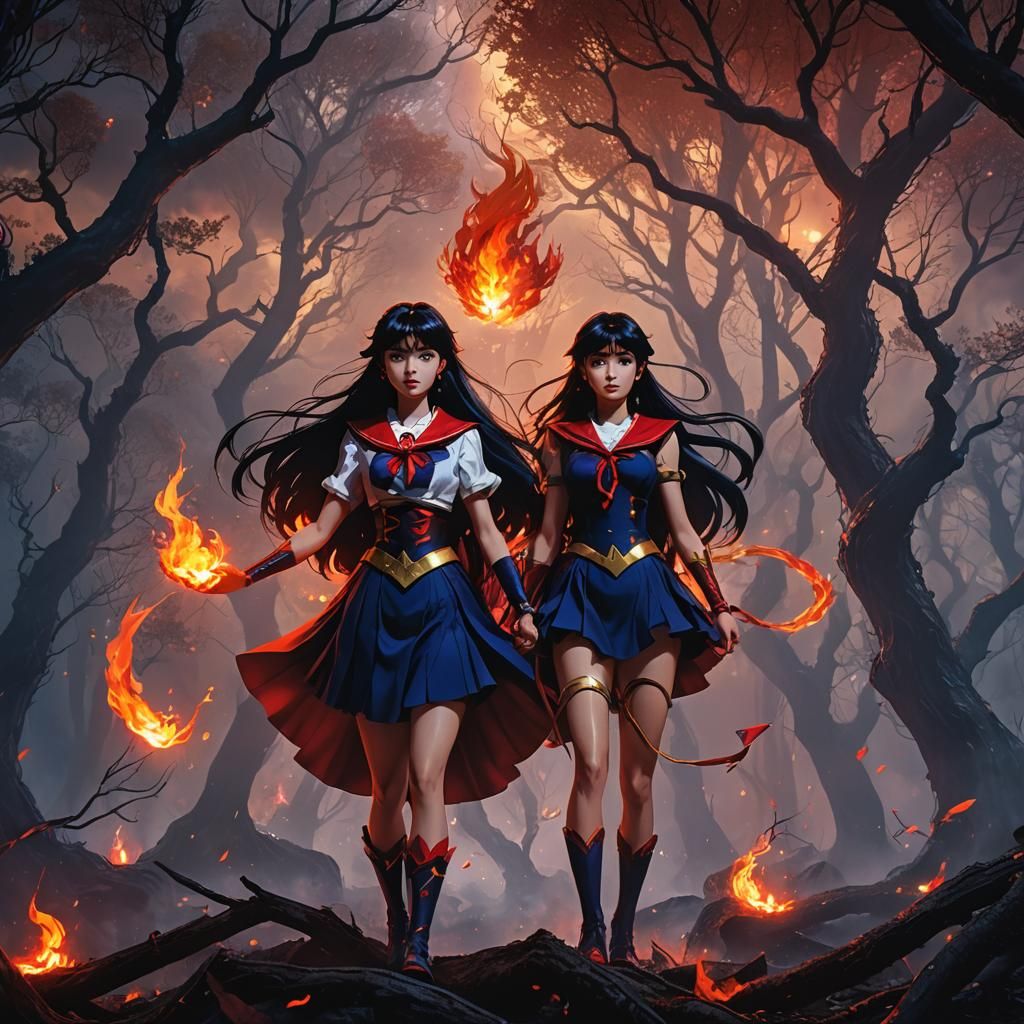 Sailor Mars in Dark Fantasy Forest
