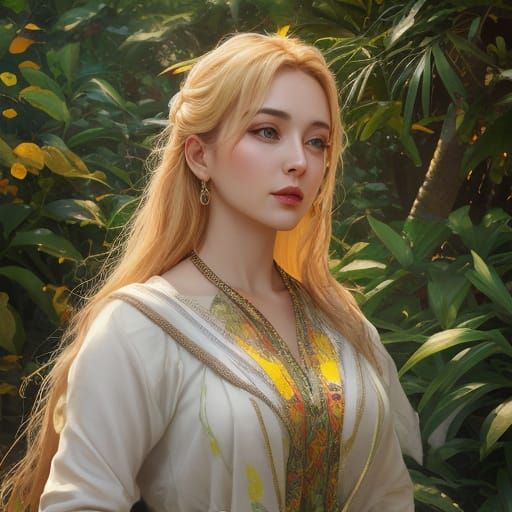Lush Garden Portrait in Vivid Digital Art Style