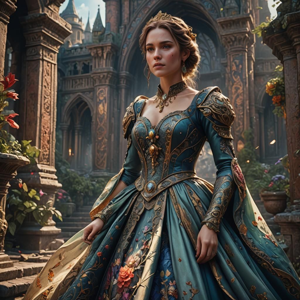 Realistic Woman in Beautiful Dress: Digital Art