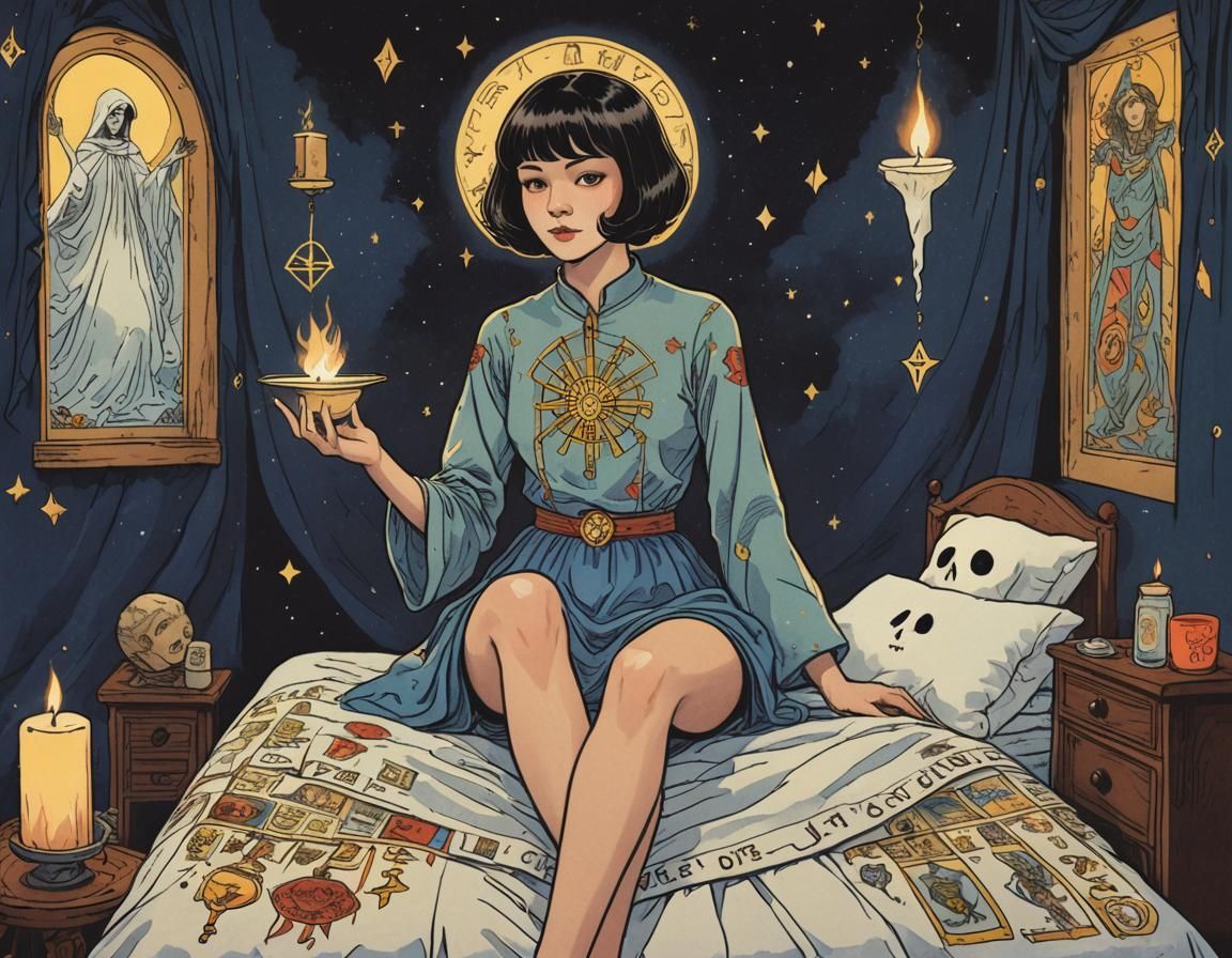 Mystical Tarot Card Featuring Levitating Woman