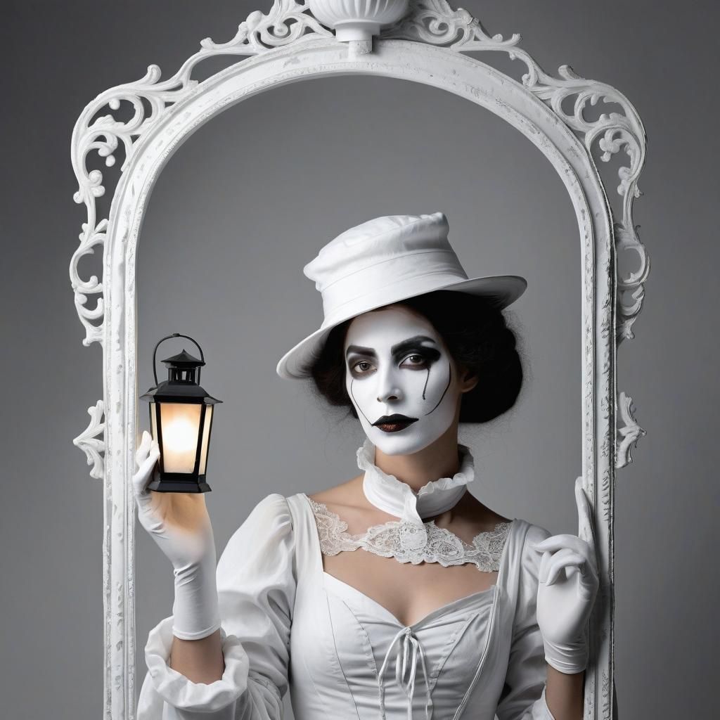Elegant Woman with Lantern in Mime Style