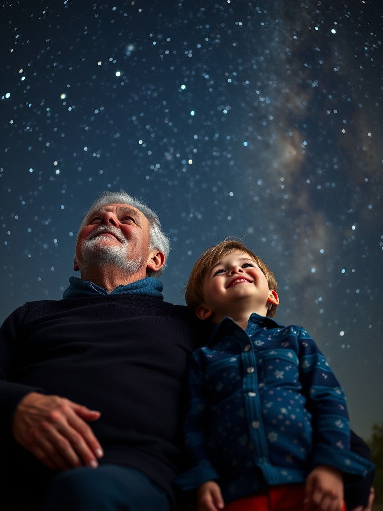 Heartwarming Stargazing Moment Between Grandfather and Grand...