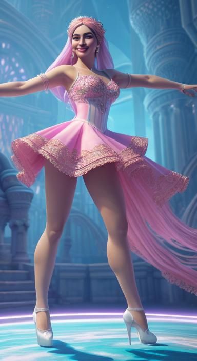 Curvy Dancers in Pink Dresses: Fantasy Art