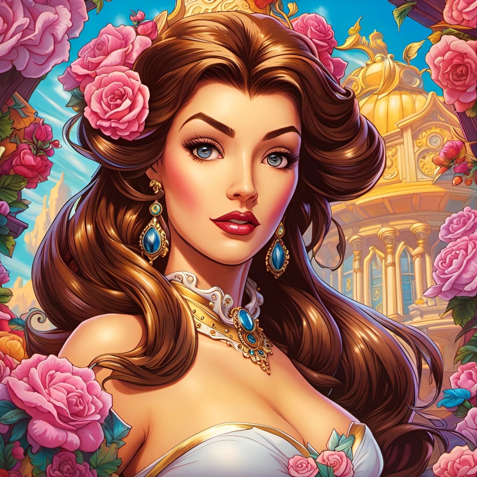 Hyperrealistic Princess Belle in Vaporwave Style