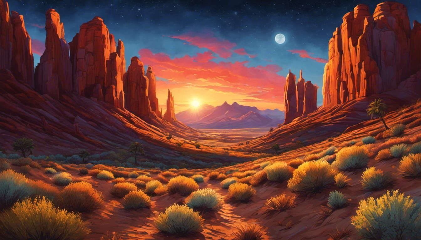 Cowgirl and Horse at Campfire Under Starry Desert Sky