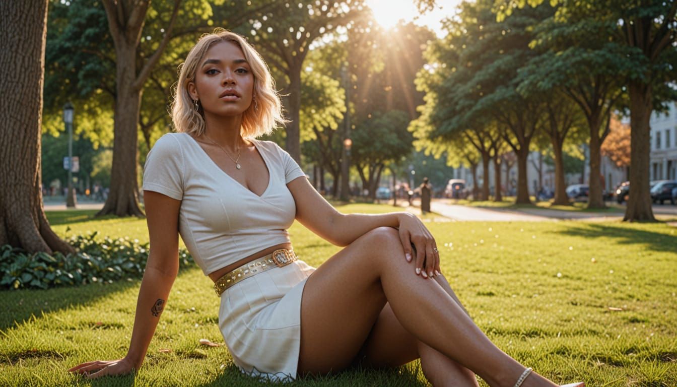 Dominican Woman in Park with Platform Pumps