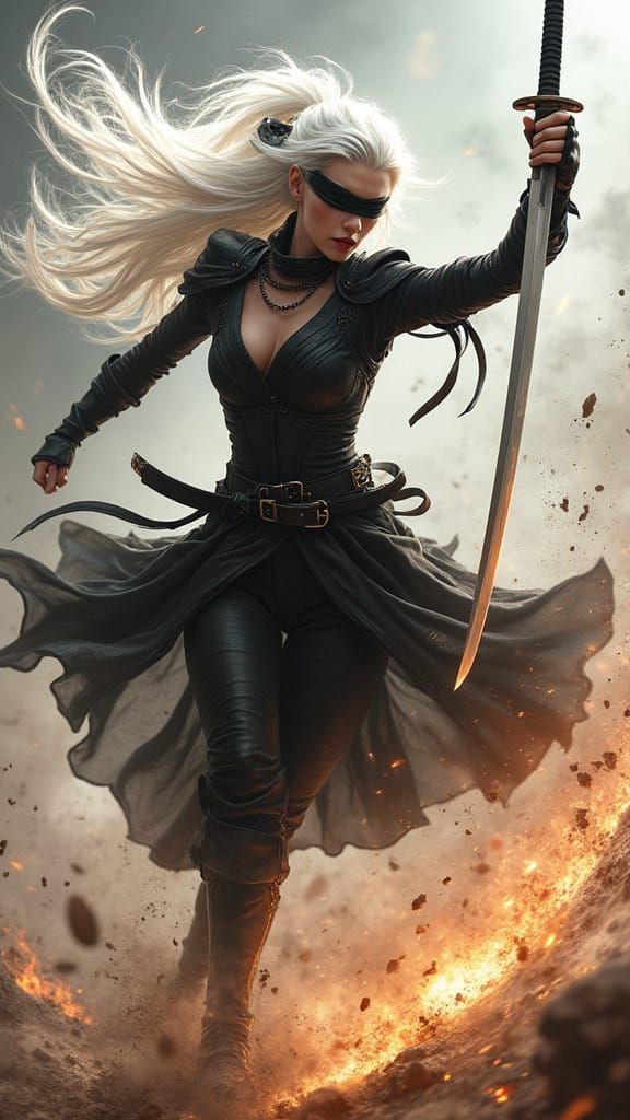 Anime Warrior Mid-Combat in Hyper-Realistic Style