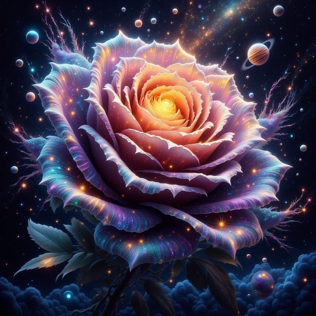 Cosmic Rose in Deep Space Amidst Starlight Dust