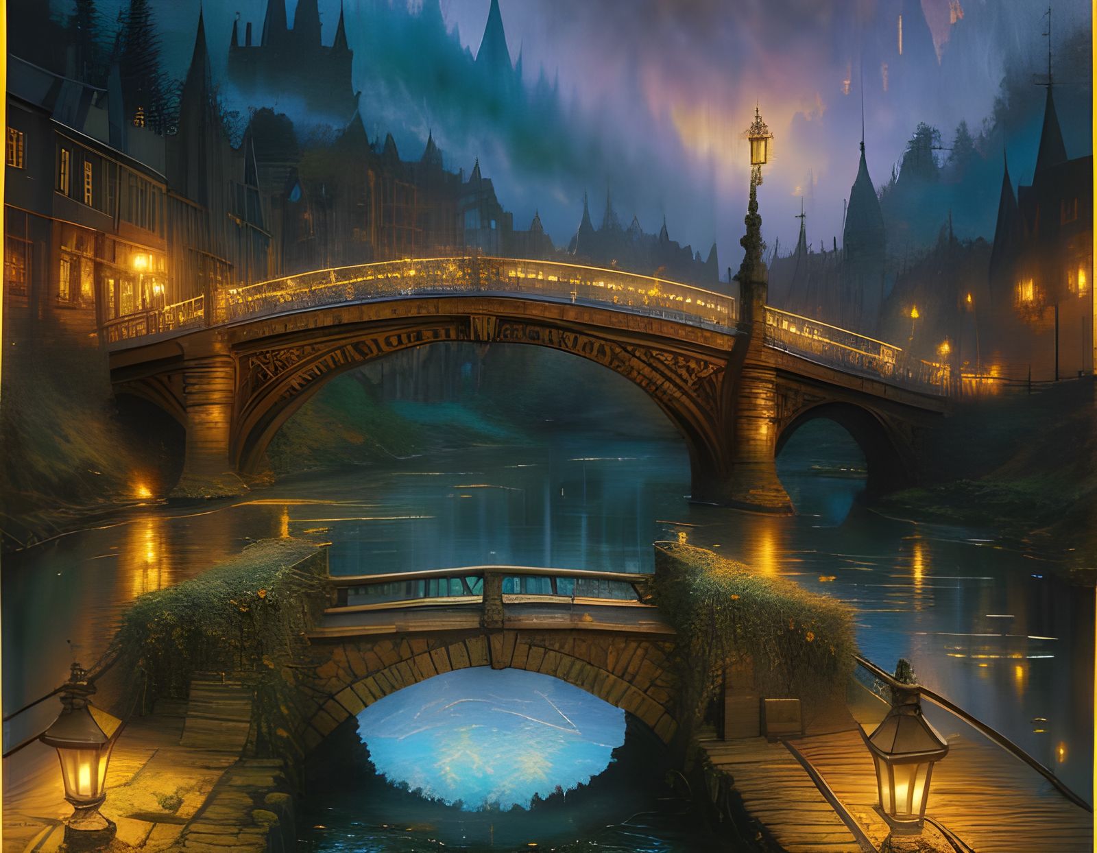 Dream Fantasy Troll Bridge in Gothic Art Style