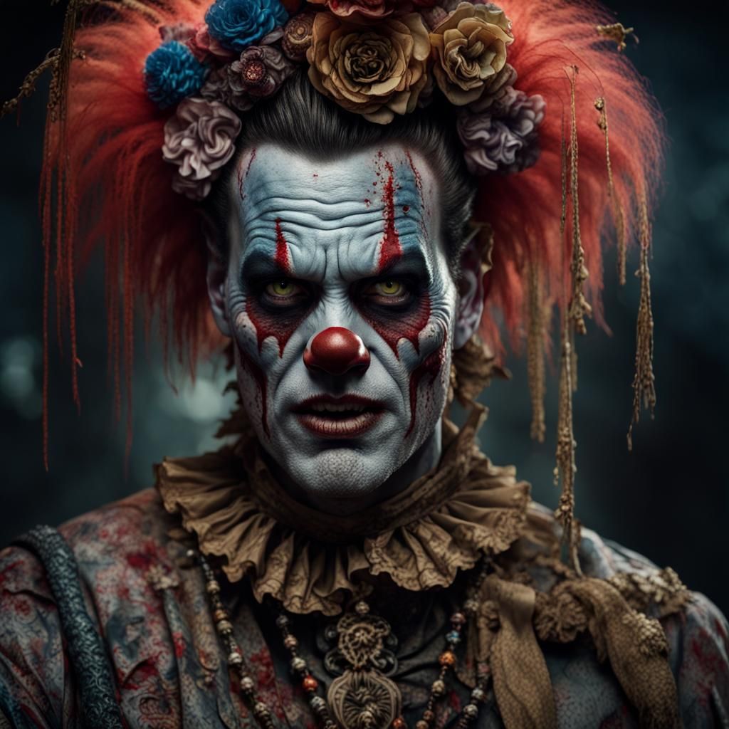 Zombie Clown Portrait in Ornate Voodoo Makeup