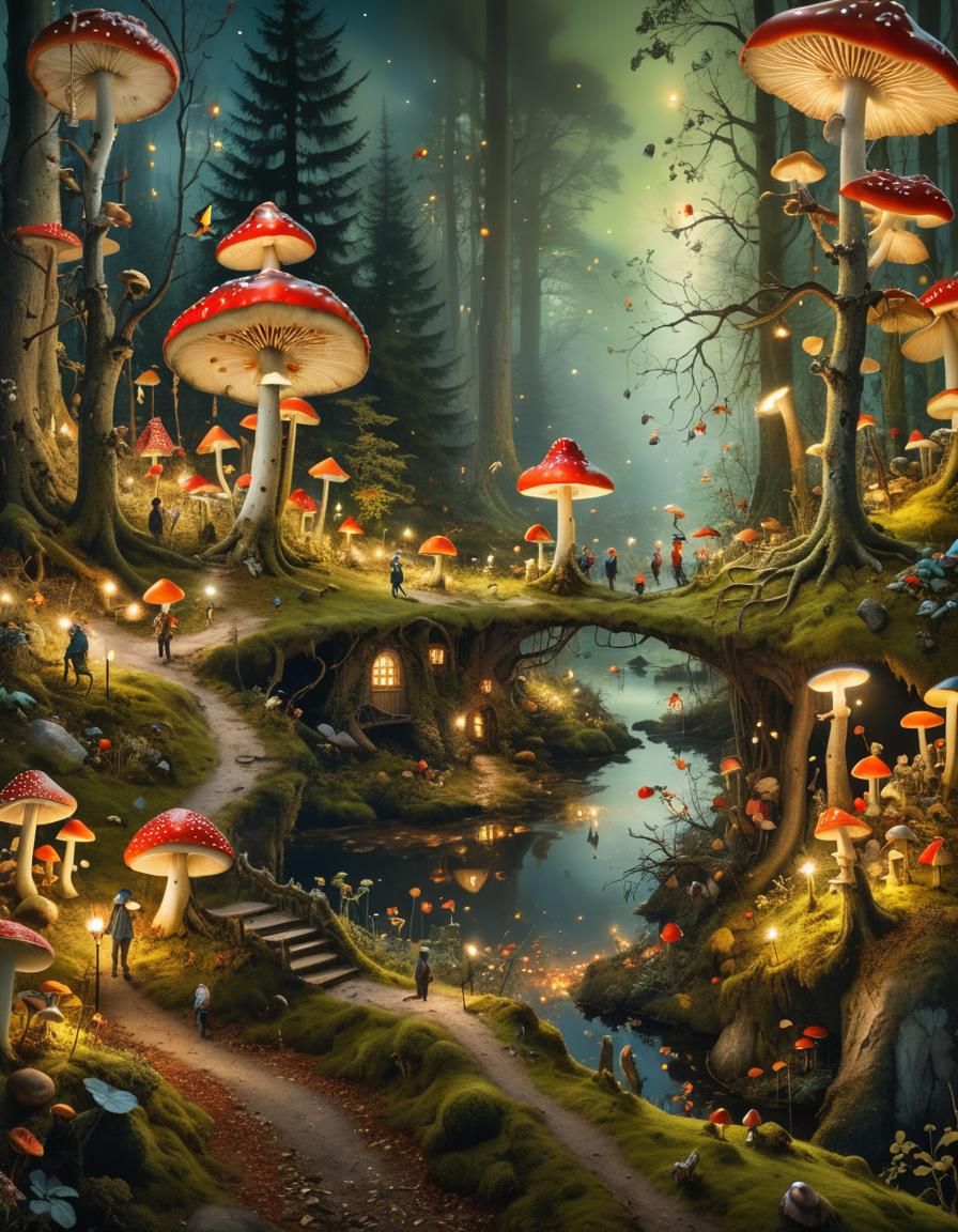 Whimsical Forest Scene in Vibrant Colours