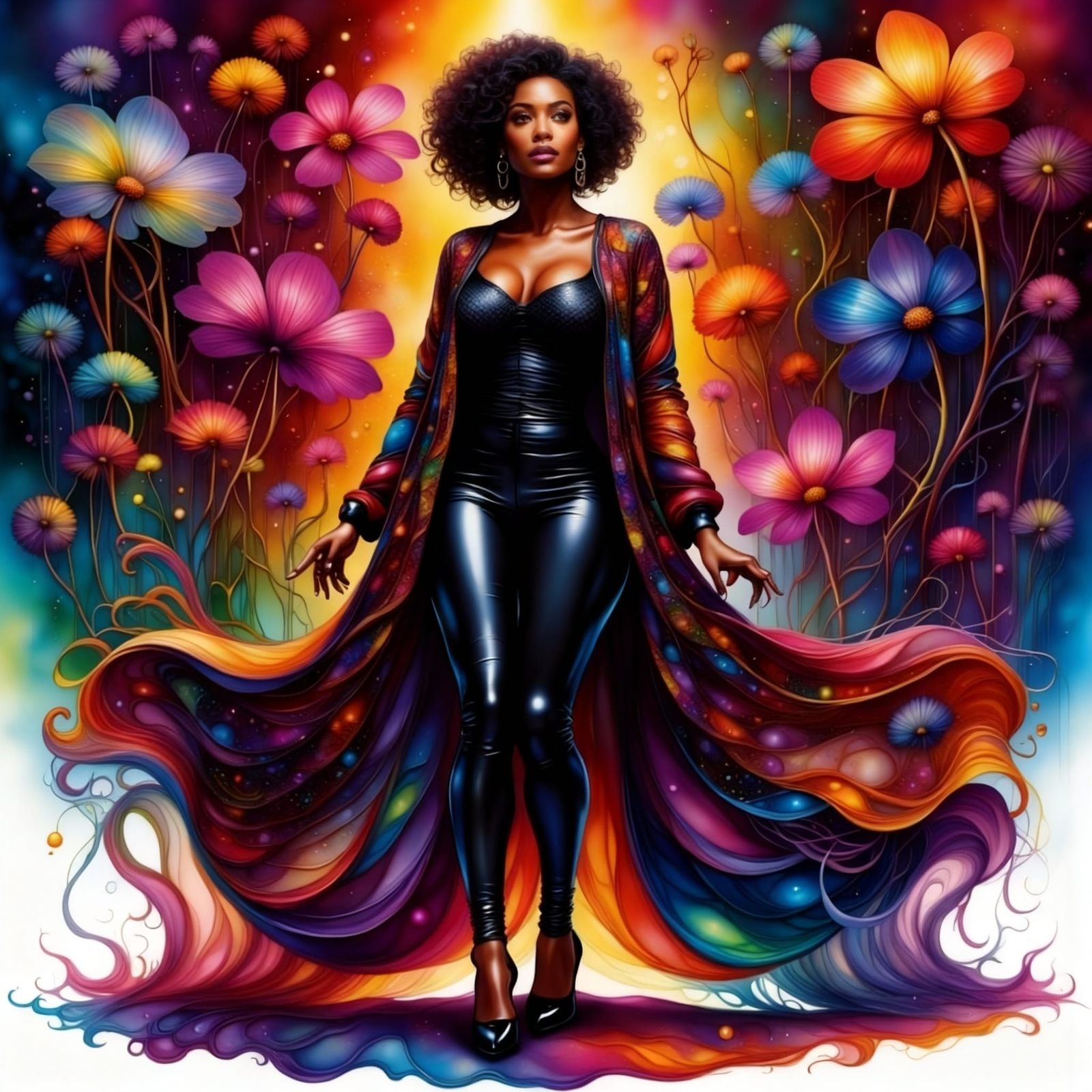 Plus-Size Black Woman Walking Confidently in Stylized Cartoo...