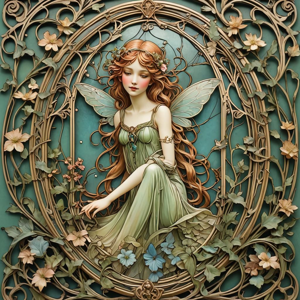 Ethereal Fairy in Art Nouveau Frame