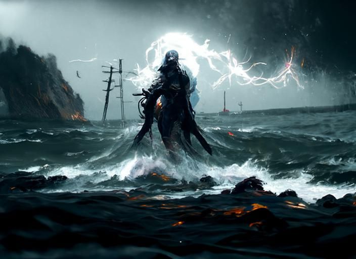 Sinister God of the Sea in Dark Waves