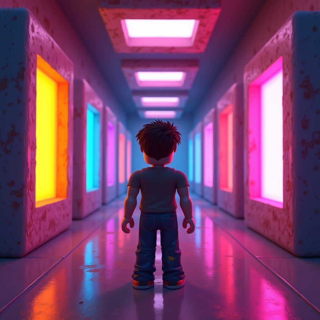Neon Portal Room: Roblox-Style Digital Art