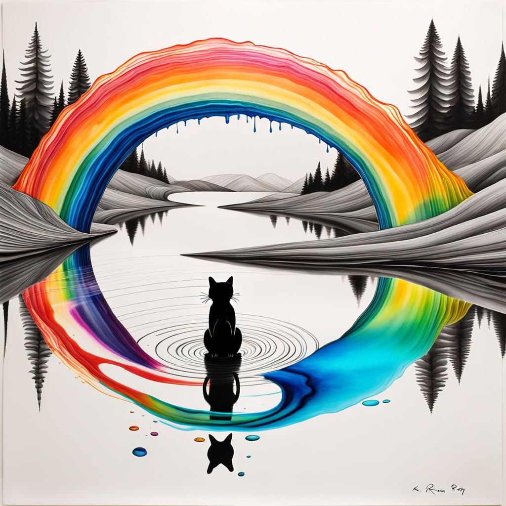 Surreal Non-Newtonian Fluid Dreamscape with Rainbow Fairy