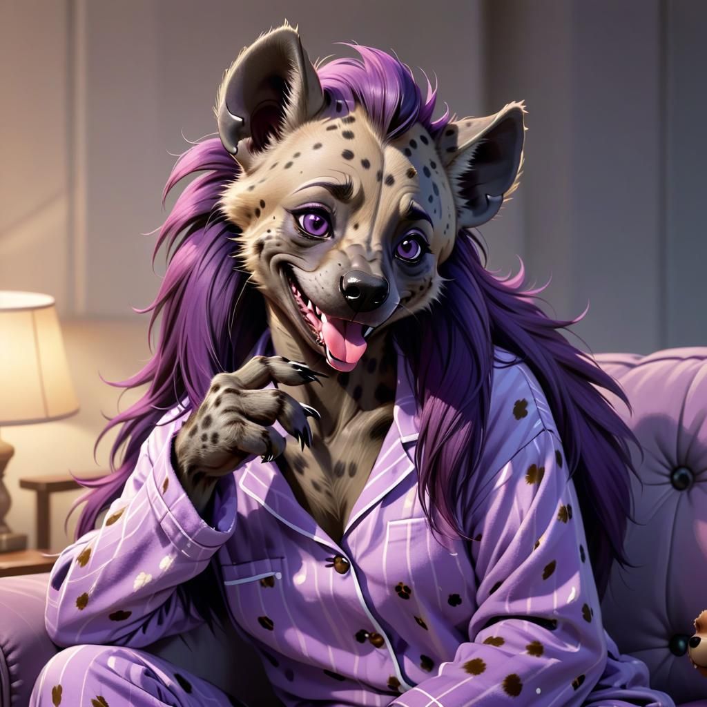 Flirtatious Furry She-Hyena in Pajamas