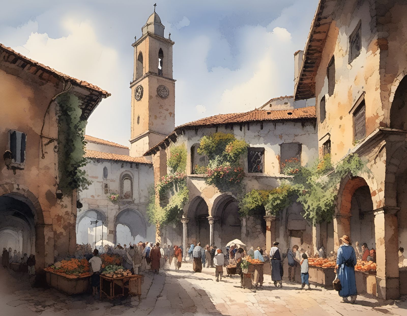 Greve in Chianti Square Watercolor Painting