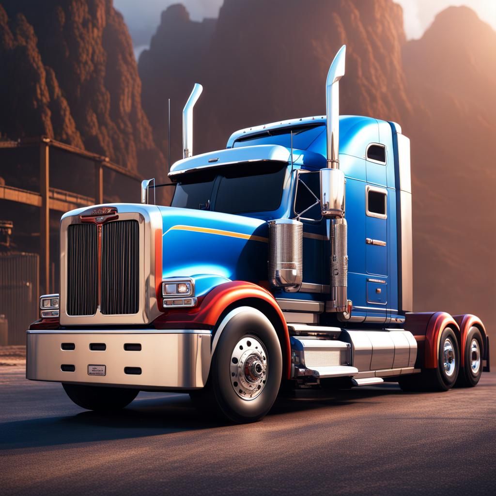 Detailed Matte Painting of a Flat-Nose Semi Truck