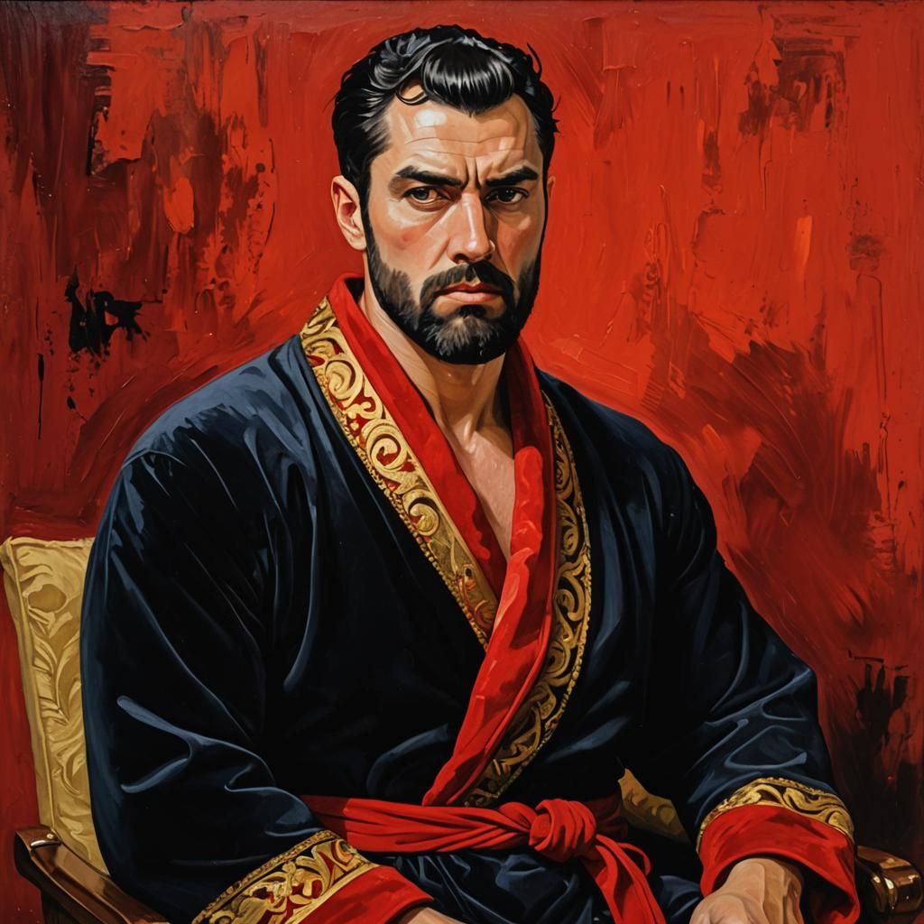 Neo-Impressionist Portrait of Man in Red Velvet