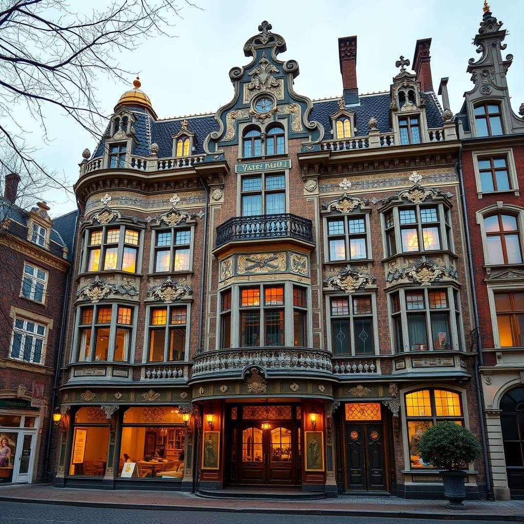 Art Nouveau House in Antwerp, Alfons Mucha Style