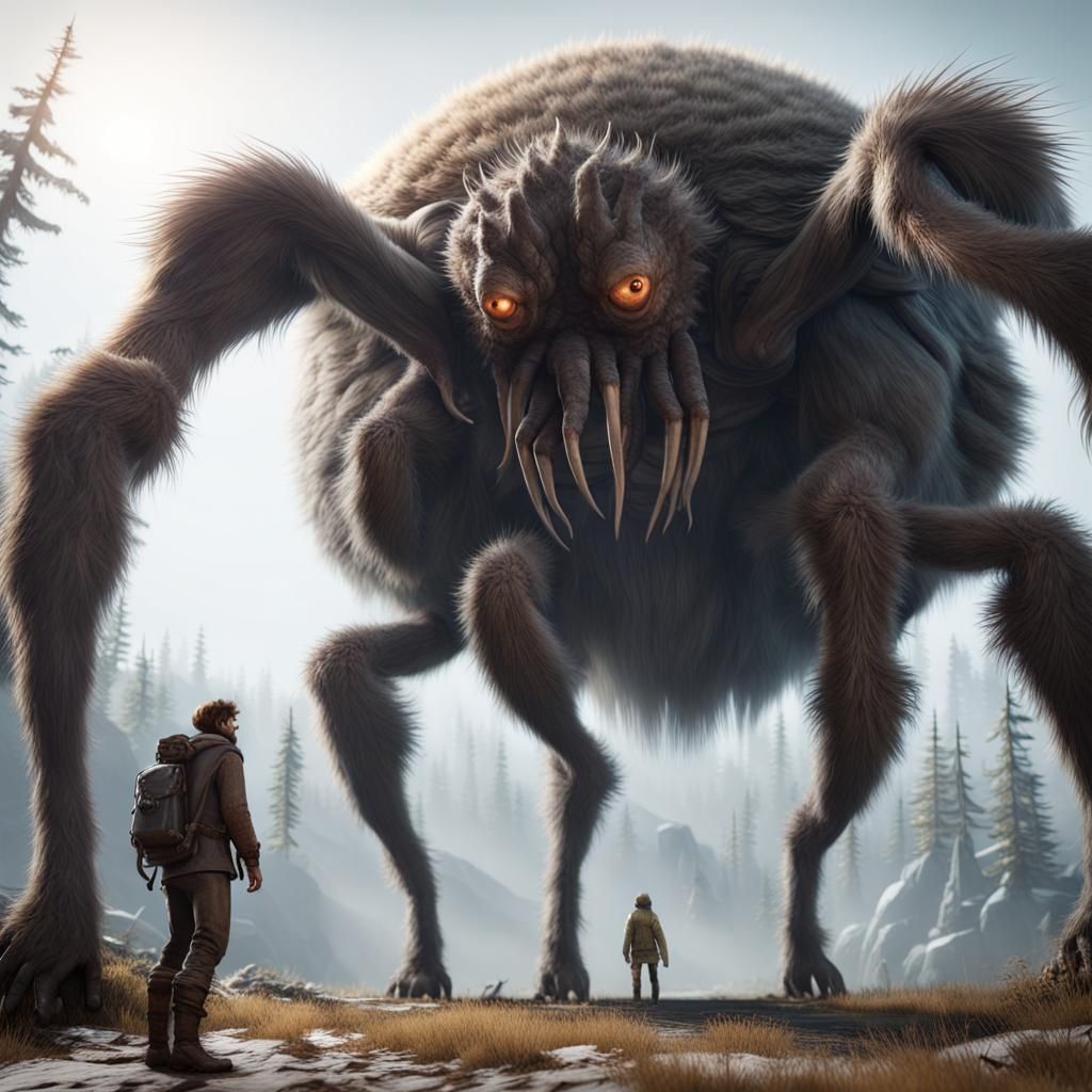 Giant Fluff Creature in a 3D Game Cinematic Style