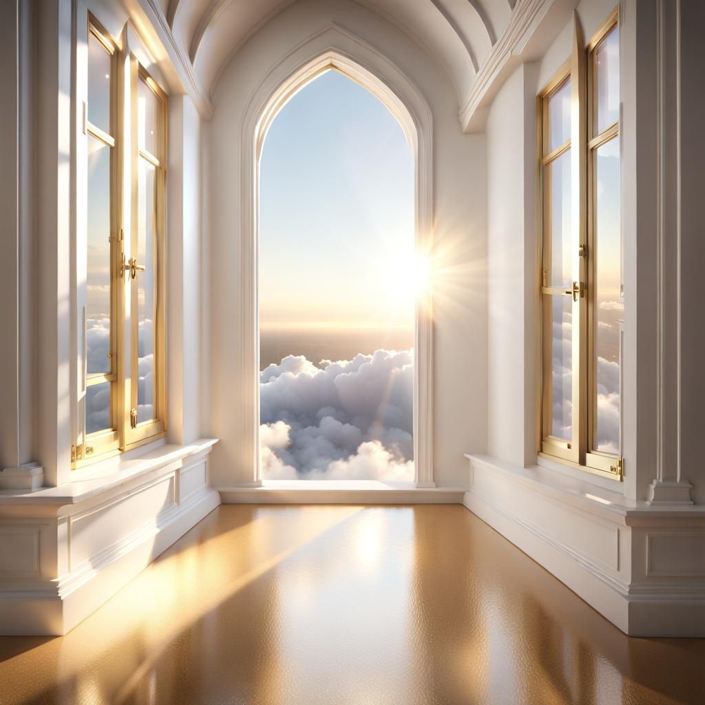 Heavenly Cityscape with Crystalline Structures in Radiant Li...