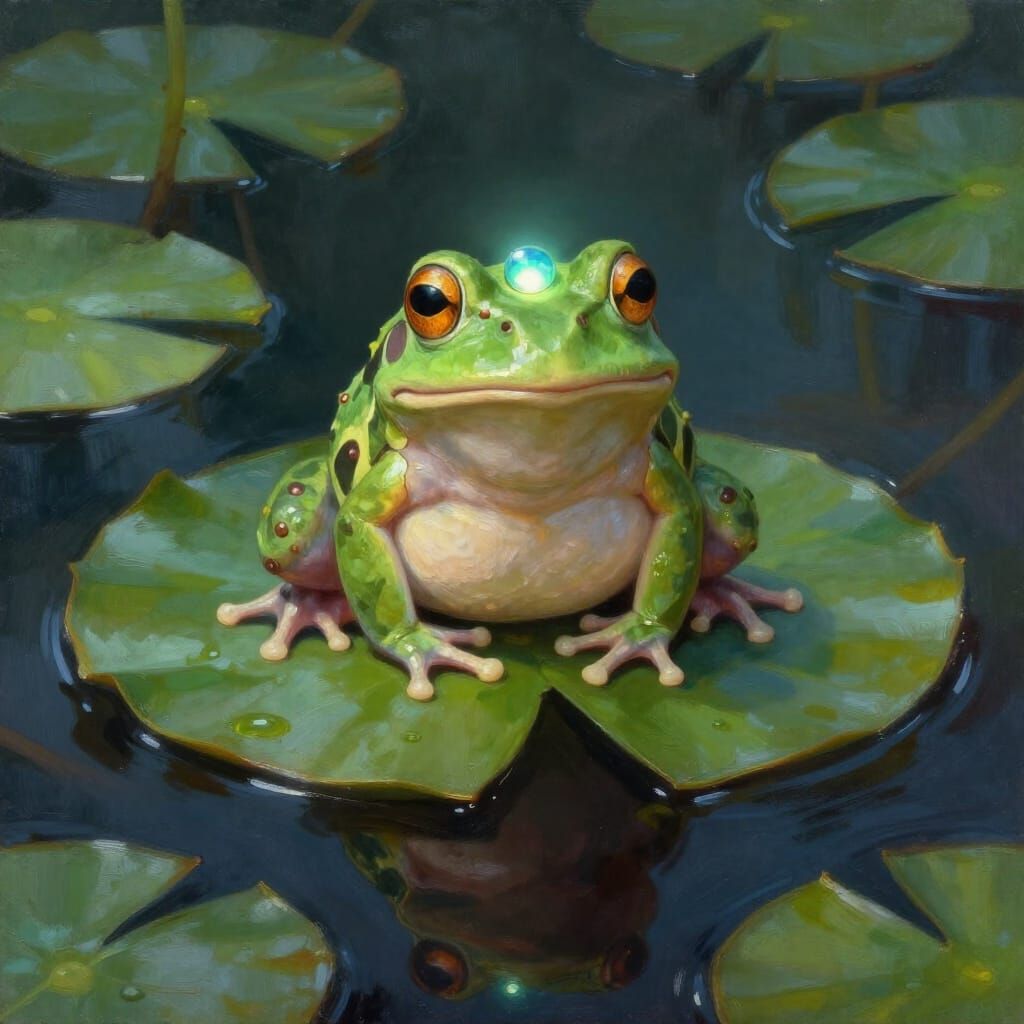 Wise Albino Frog with Soul Gem on Lilypad