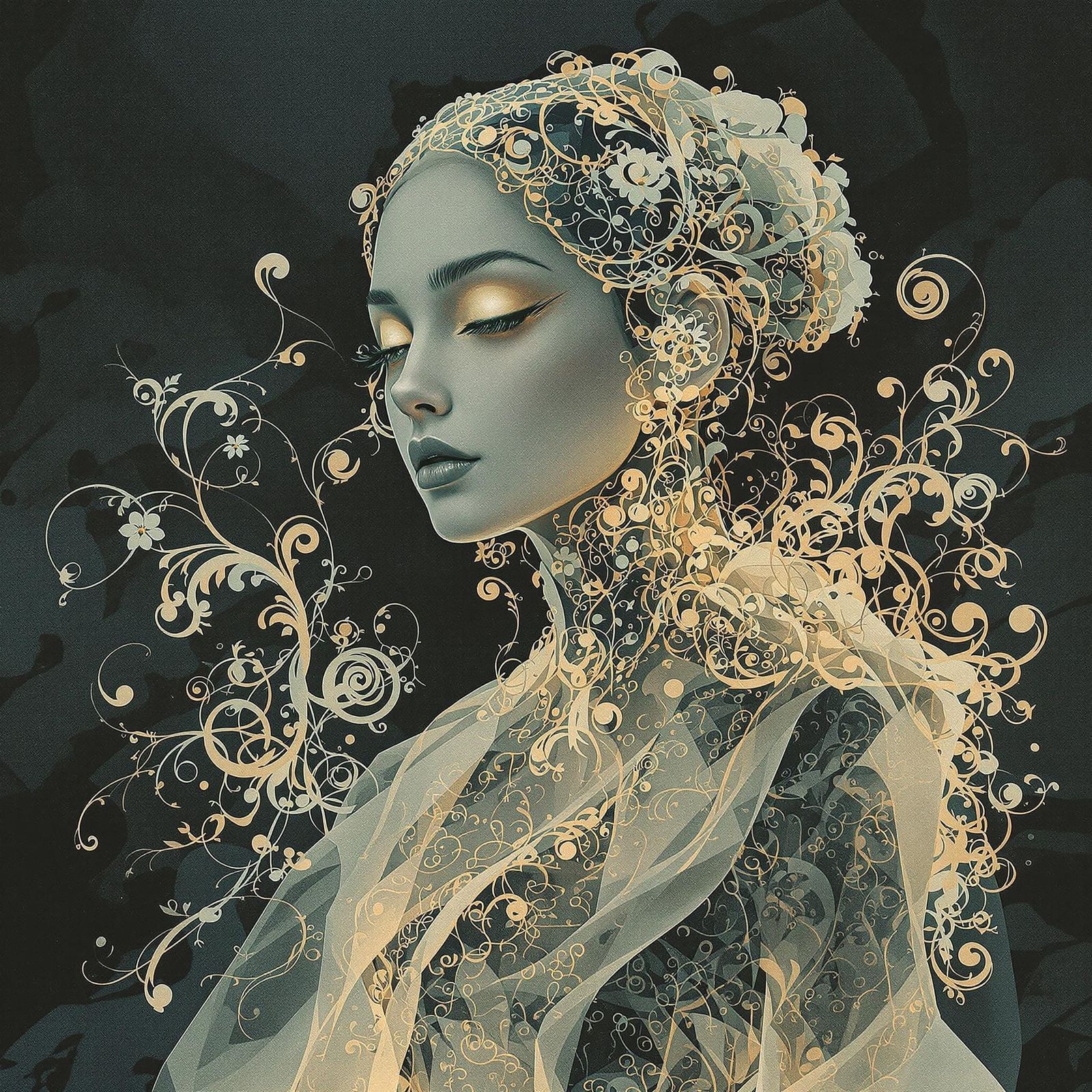 Ethereal Archivist Figure in Neoclassical Surrealism Style