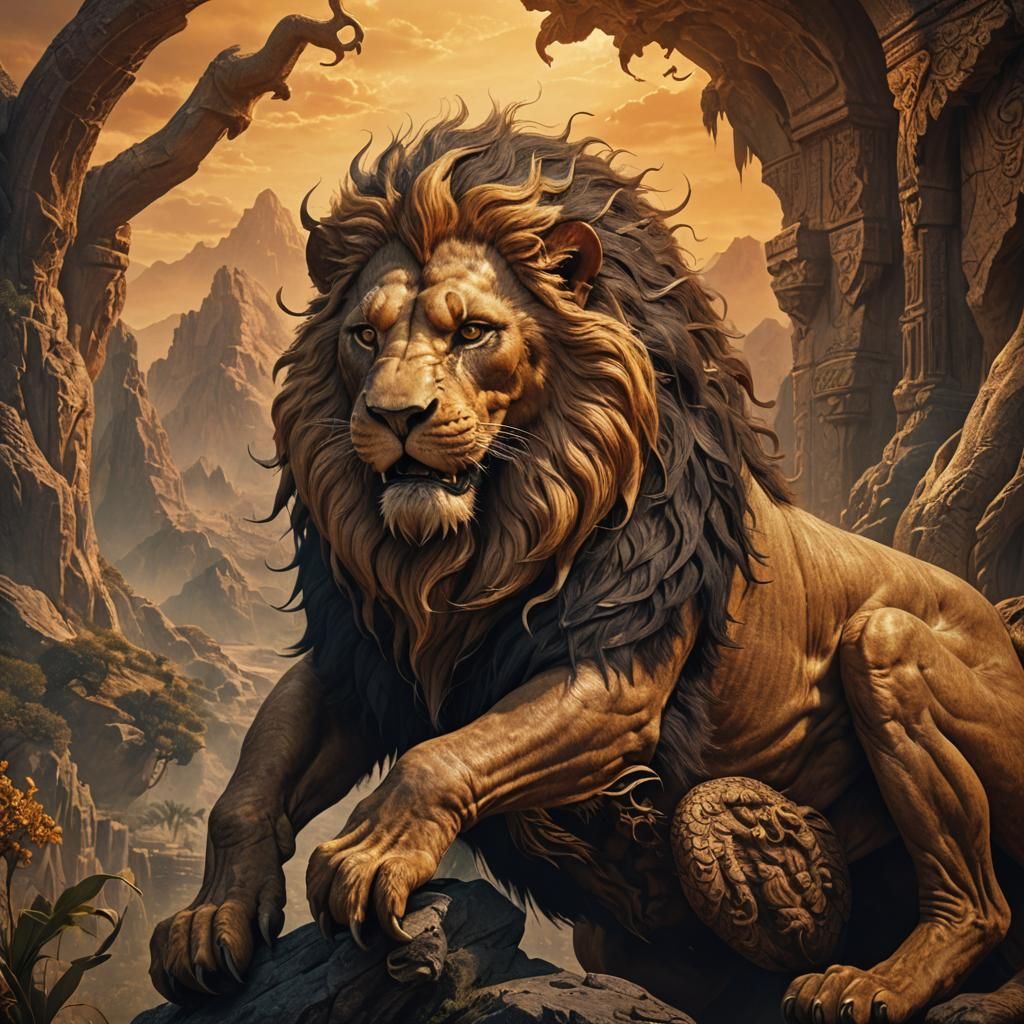 Majestic Manticore in Ancient Landscape