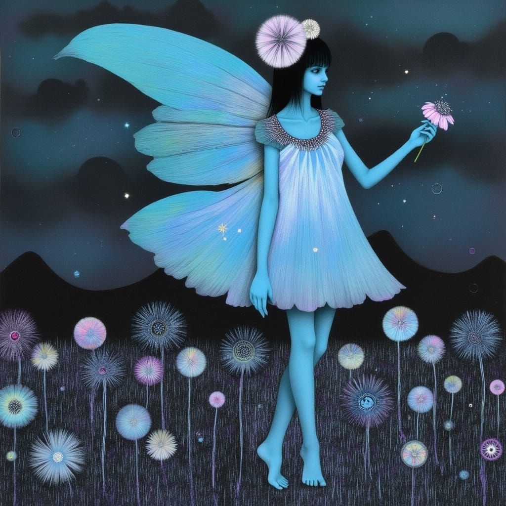 Ethereal Periwinkle Fairy in Stormy Sky