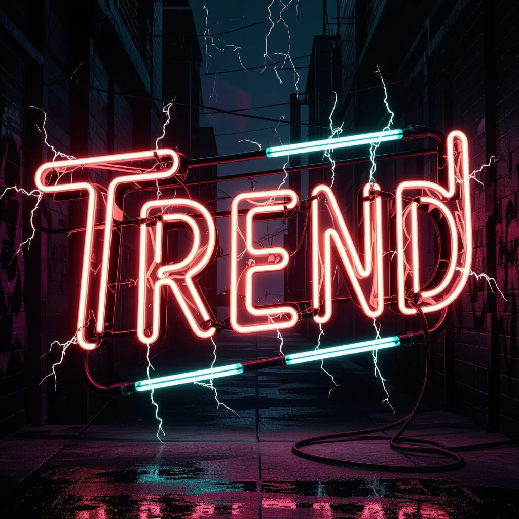 Garish Neon "Trend" Sign in Gritty Urban Setting